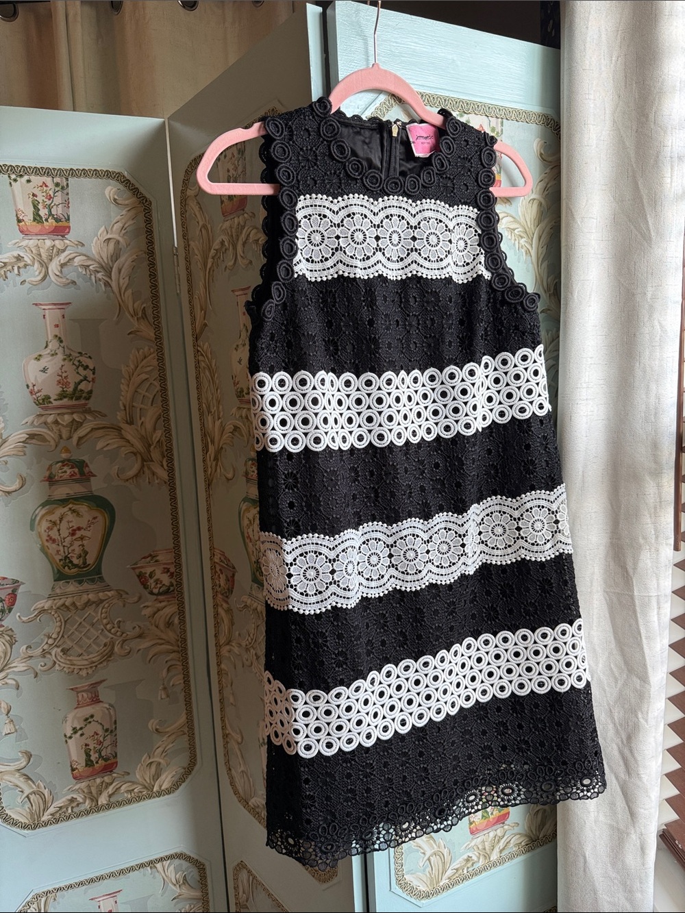 kate spade Black and White Lace-Striped Sleeveless Mini Dress